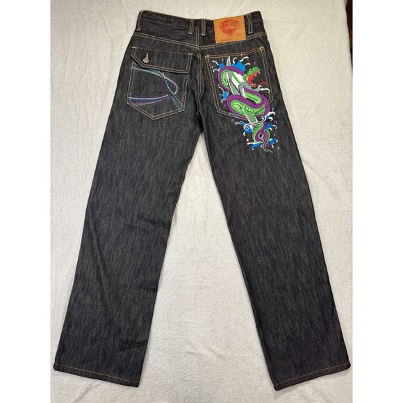 Ed Hardy Jeans Mens 34x34 Christian Audigier Sword Snake Y2k 2009 - Picture 1 of 16